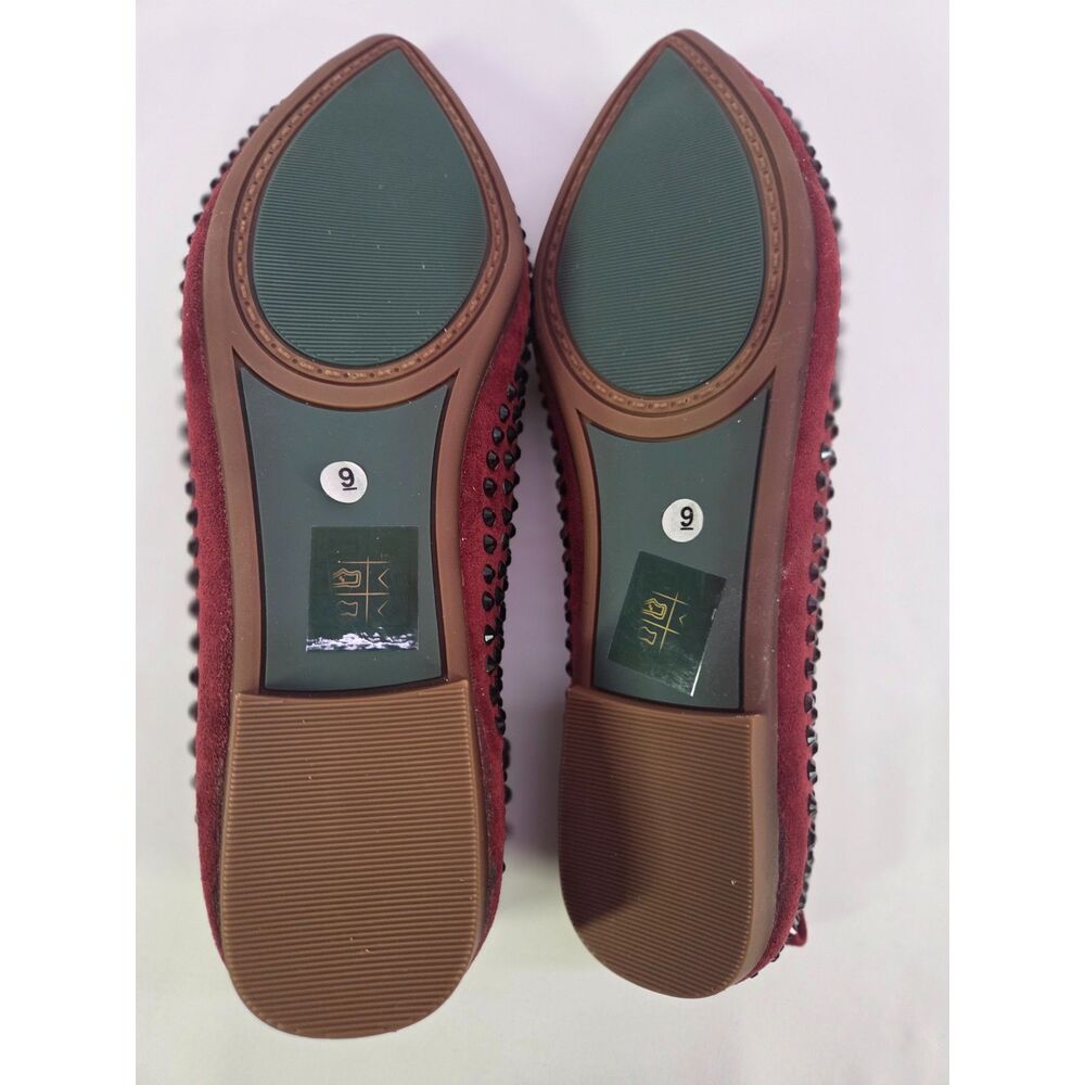 Chic by Lady Couture Sherry Flats Women’s 9 Burgundy Rhinestone Bow Pointed Toe - Picture 6 of 6